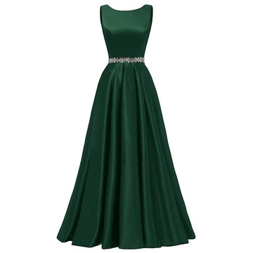 A Line Scoop Neckline Satin Green Long Prom Dresses Party Dress SD1340